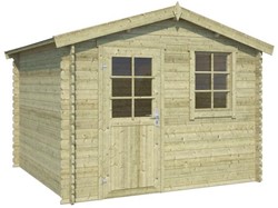 Blokhut Nina 275, 275 x 275 cm, zadeldak, houtdikte 28 mm, vuren - groen geïmpregneerd vuren