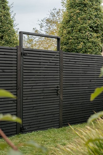 voorbeeld schutting met zwarte lattenschermen