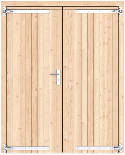 Dubbele deur,  dicht, afm. 168 x 209 cm. - Vuren groen geïmpregneerd - rvs