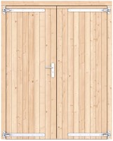 Dubbele deur,  dicht, afm. 168 x 209 cm. - Vuren onbehandeld - rvs