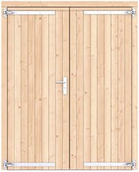 Dubbele deur,  dicht, afm. 168 x 209 cm. - Vuren onbehandeld - rvs