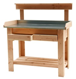 Tuinwerktafel met zinken blad, afm. 110 x 48 x 109 cm, douglas