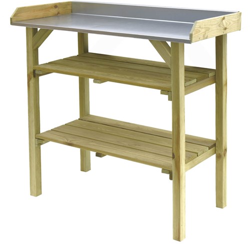 tuinwerktafel met zinken blad, afm. 95 x 47 x 93 cm, geïmpregneerd grenen