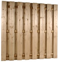 Hout beton schutting 24-planks om-en-om | 200 cm hoog | wit/grijs met bolkop | 10x10 | per 1,9 m-3