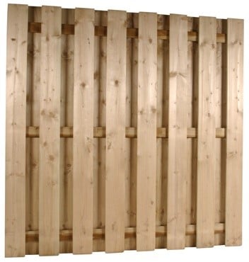 Hout beton schutting 24-planks om-en-om | 200 cm hoog | wit/grijs met bolkop | 10x10 | per 1,9 m-3