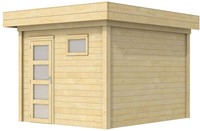 Blokhut Tapuit, afm. 303 x 303 cm, plat dak, houtdikte 28 mm. - onbehandeld (blank) vuren