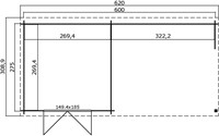 Blokhut Manuel, 600 x 275 cm, met dubbele deur, lessenaarsdak, houtdikte 28 mm, vuren-2