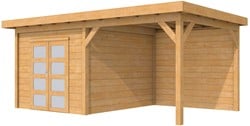 Douglas tuinhuis Roek met luifel 300 cm, afm. 584 x 289 cm, plat dak, houtdikte 28 mm.  - onbehandeld (blank)