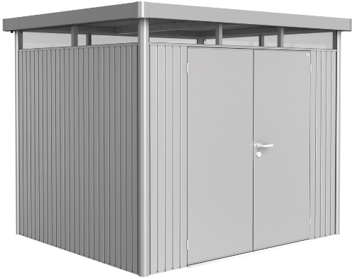 Biohort metalen berging Highline H3 - 275 x 235 cm - dubbele deur - zilver metallic