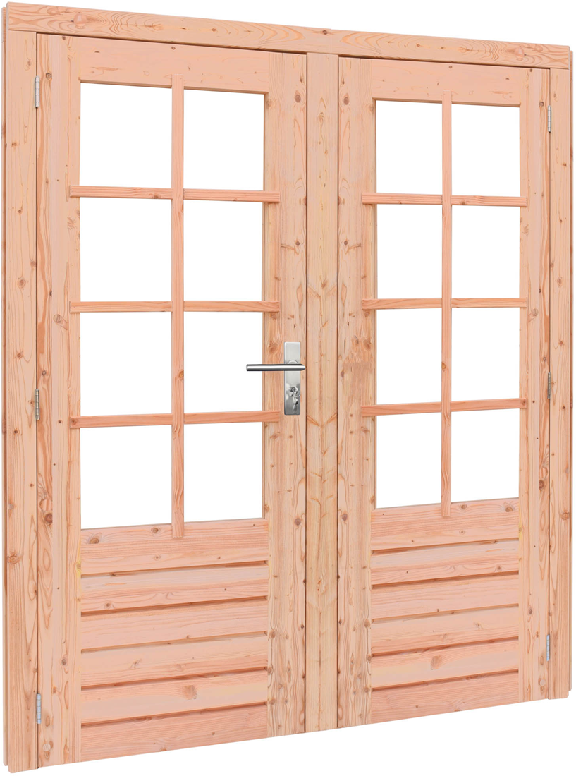Douglas dubbele deur incl. kozijn, 8-ruits helder, 168 x 201 - onbehandeld (blank) douglas bij Buitengoed