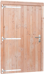Douglas enkele deur incl. kozijn, extra breed en hoog, afm. 119 x 209 cm. - linksdraaiend - onbehandeld (blank) douglas, op=op