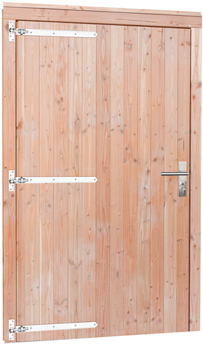 Douglas enkele deur incl. kozijn, extra breed en hoog, afm. 119 x 209 cm.