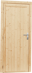Vuren enkele deur dicht incl. kozijn, afm. 90 x 201 cm. - linksdraaiend - onbehandeld (blank) vuren