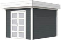 Blokhut Bosuil, afm. 303 x 303 cm, plat dak, houtdikte 28 mm. - basis en deur wit, wand antraciet gespoten