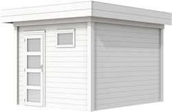 Blokhut Tapuit, afm. 303 x 303 cm, plat dak, houtdikte 28 mm. - wit gespoten vuren