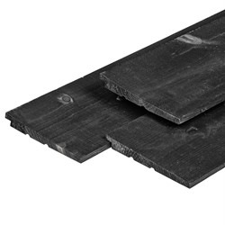 Zweeds rabat, afm. 1,1/2,2 x 19,5 cm, 18 cm werkend, vuren, zwart gespoten - 300 cm