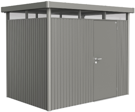 Biohort metalen berging Highline H2 - 275 x 195 cm - enkele deur - kwartgrijs metallic