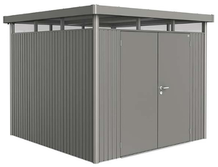 Biohort metalen berging Highline H4 - 275 x 275 cm - dubbele deur - kwartgrijs metallic