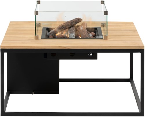 Cosiloft vuurtafel, afm. 100 x 100 x 50 cm, zwart met teak blad-3