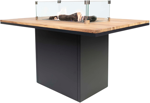 Cosi high dining tafel/vuurtafel Cosiloft, afm.  120 x 80 x 70 cm, zwart met teak blad, op=op