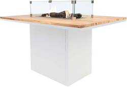 Cosi high dining tafel/vuurtafel Cosiloft, afm. 120 x 80 x 70 cm, wit met teak blad