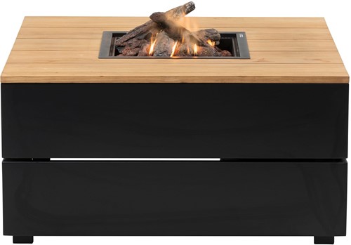 Cosi vuurtafel Cosipure, afm. 100 x 100 x 50 cm, zwart met teak blad