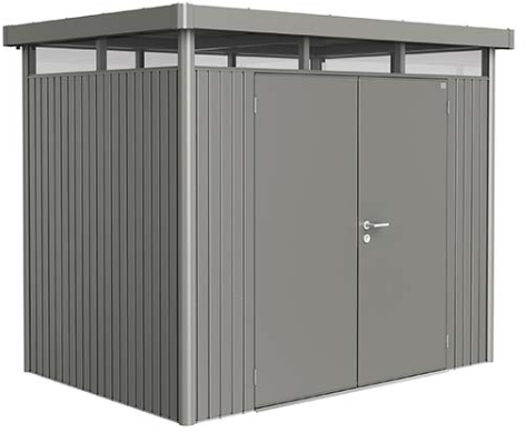 Biohort metalen berging Highline H2 - 275 x 195 cm - dubbele deur - kwartgrijs metallic
