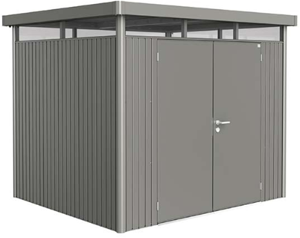 Biohort metalen berging Highline H3 - 275 x 235 cm - dubbele deur - kwartgrijs metallic