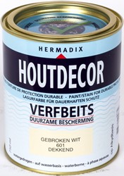 Hermadix houtdecor verfbeits, dekkend, nr. 601 gebroken wit, blik 0,75 liter