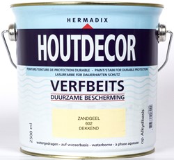 Hermadix houtdecor verfbeits, dekkend, nr. 602 zandgeel, blik 2,5 liter, op=op
