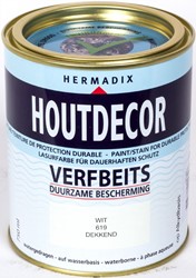 Hermadix houtdecor verfbeits, dekkend, nr. 619 wit, blik 0,75 liter