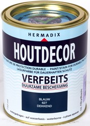 Hermadix houtdecor verfbeits, dekkend, nr. 627 blauw, blik 0,75 liter
