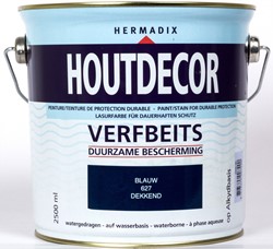 Hermadix houtdecor verfbeits, dekkend, nr. 627 blauw, blik 2,5 liter