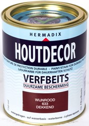 Hermadix houtdecor verfbeits, dekkend, nr. 633 wijnrood, blik 0,75 liter