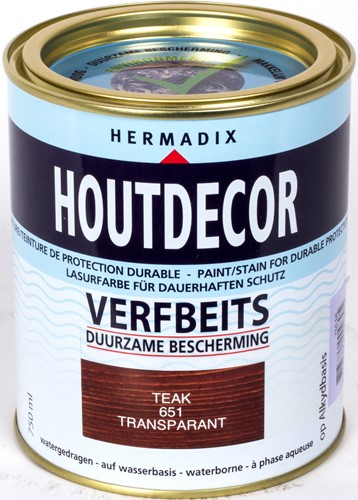 Hermadix houtdecor verfbeits, transparant, nr. 651 teak, blik 0,75 liter