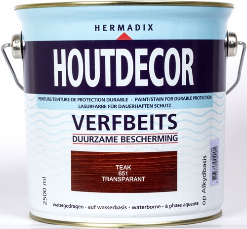 Hermadix houtdecor verfbeits, transparant, nr. 651 teak, blik 2,5 liter