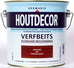 Hermadix houtdecor verfbeits, transparant, nr. 654 mahonie, blik 2,5 liter