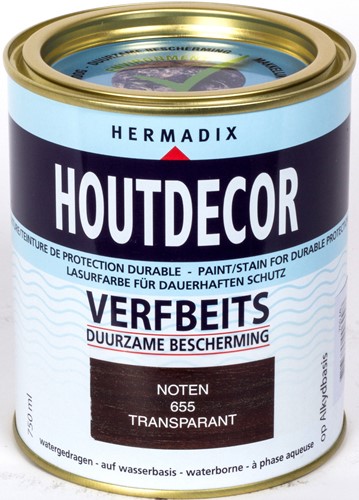 Hermadix houtdecor verfbeits, transparant, nr. 655 noten, blik 0,75 liter