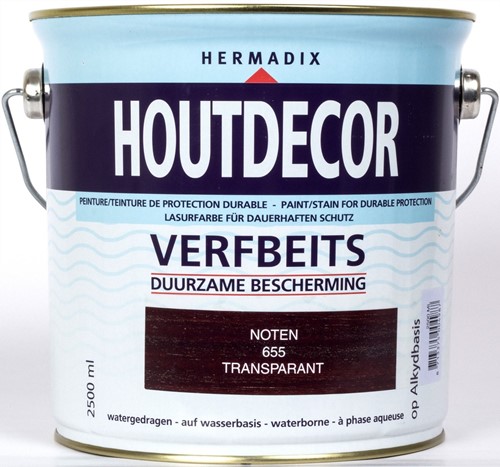 Hermadix houtdecor verfbeits, transparant, nr. 655 noten, blik 2,5 liter