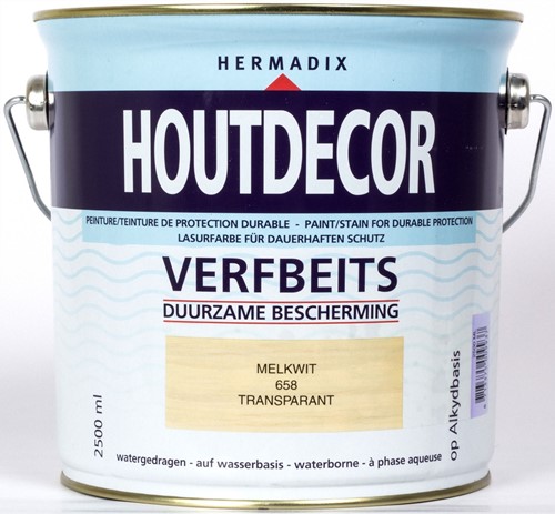 Hermadix houtdecor verfbeits, transparant, nr. 658 melkwit, blik 2,5 liter