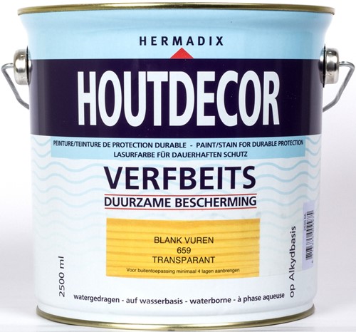 Hermadix houtdecor verfbeits, transparant, nr. 659 blank vuren, blik 2,5 liter