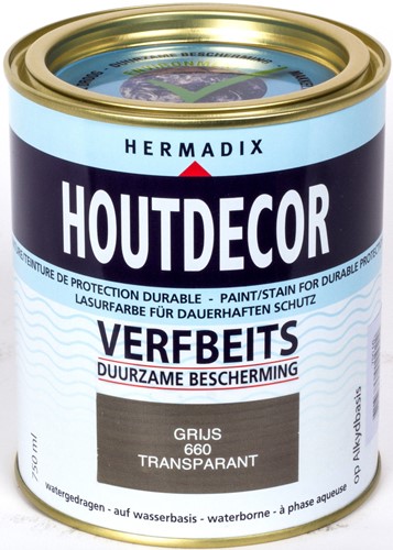 Hermadix houtdecor verfbeits, transparant, nr. 660 grijs, blik 0,75 liter