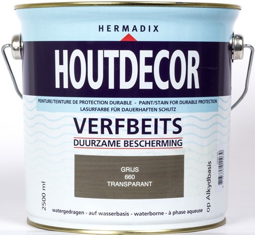 Hermadix houtdecor verfbeits, transparant, nr. 660 grijs, blik 2,5 liter