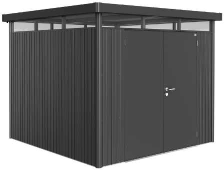 Biohort metalen berging Highline H4 - 275 x 275 cm - dubbele deur - donkergrijs metallic