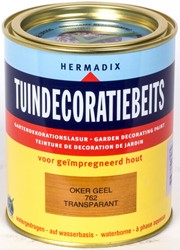 Hermadix tuindecoratiebeits, transparant, nr. 762 oker geel, blik 0,75 liter