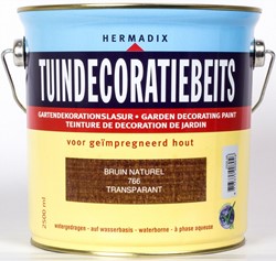Hermadix tuindecoratiebeits, transparant, nr. 766 bruin, blik 2,5 liter