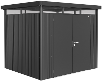 Biohort metalen berging Highline H3 - 275 x 235 cm - dubbele deur - donkergrijs metallic