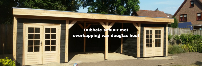 Extra woongenot met deze dubbele schuur met overkapping