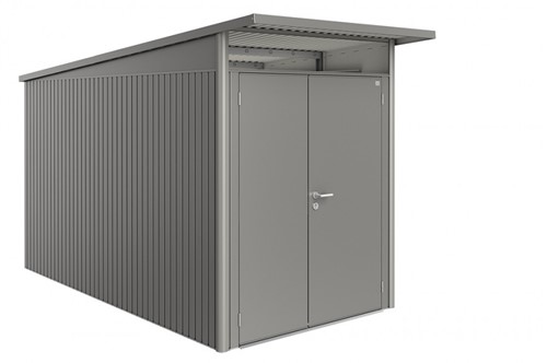 Biohort metalen berging AvantGarde A4 - 180x380 cm  - dubbele deur - kwartgrijs metallic
