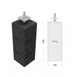 Betonpoer L 18 x 18 x 58 cm + stelplaat, antraciet